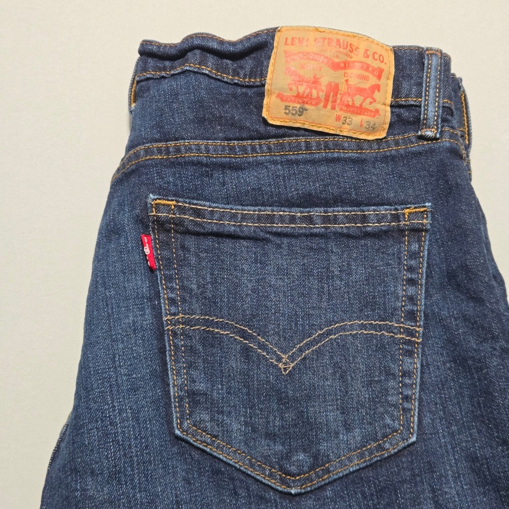Levi 559 Jeans Mens 33x34 Dark Wash Relaxed Straight Zip Fly Denim - Picture 10 of 11